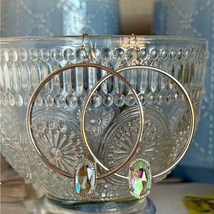 Kendra Scott Silver Hoops with Iridescent Gem